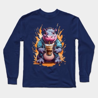 Iced Coffee and Baby Hippo Long Sleeve T-Shirt